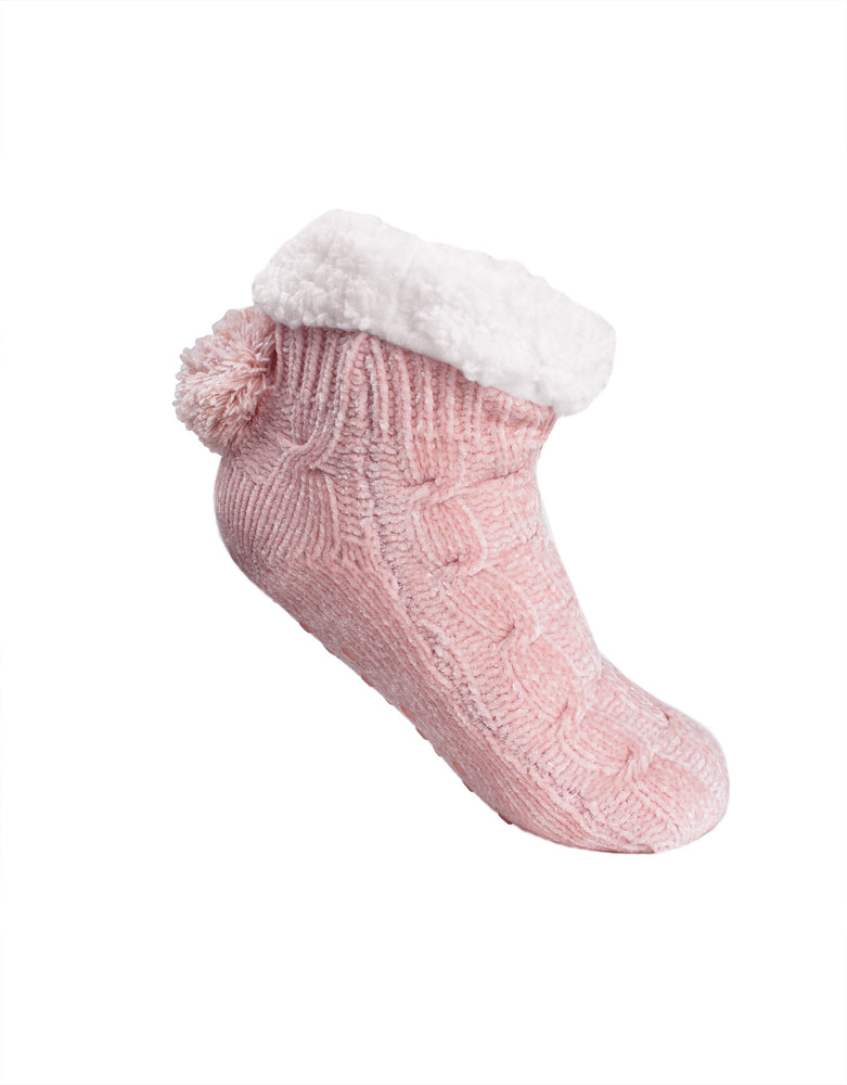 Loungeable cable knit chenille faux fur lined slipper socks in mint green |  ASOS
